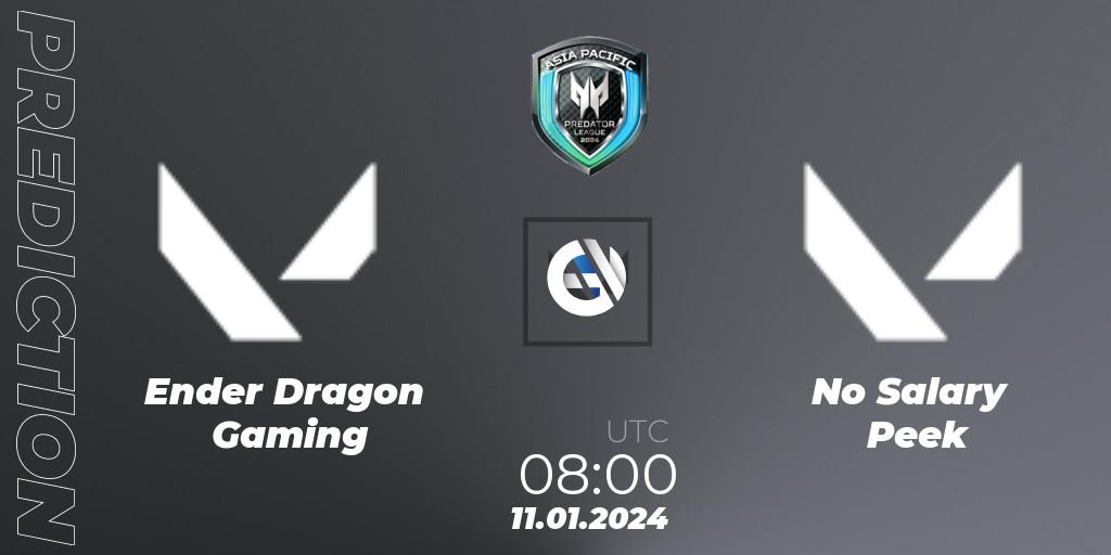 Prognose für das Spiel Ender Dragon Gaming VS No Salary Peek. 11.01.2024 at 08:00. VALORANT - Asia Pacific Predator League 2024