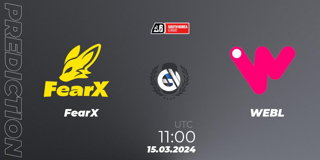 Prognose für das Spiel FearX VS WEBL. 15.03.24. Rainbow Six - South Korea League 2024 - Stage 1