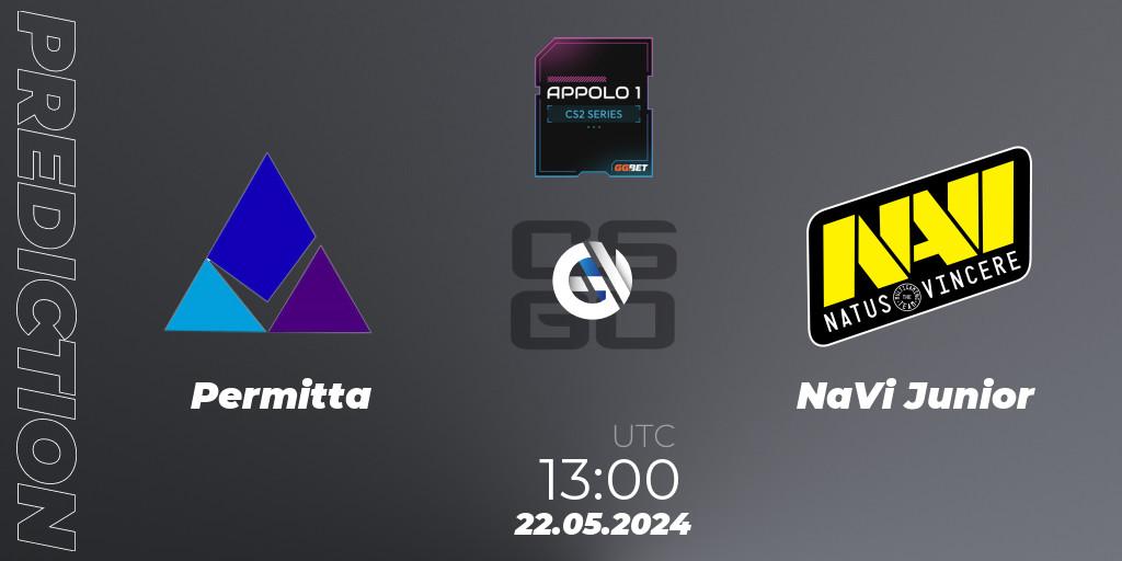 Prognose für das Spiel Permitta VS NaVi Junior. 22.05.2024 at 13:00. Counter-Strike (CS2) - Appolo1 Series: Phase 2