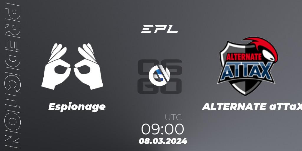 Prognose für das Spiel Espionage VS ALTERNATE aTTaX. 08.03.24. CS2 (CS:GO) - European Pro League Season 14