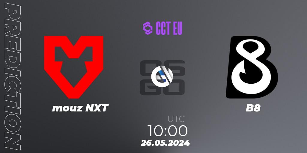 Prognose für das Spiel mouz NXT VS B8. 26.05.2024 at 10:00. Counter-Strike (CS2) - CCT Season 2 European Series #3