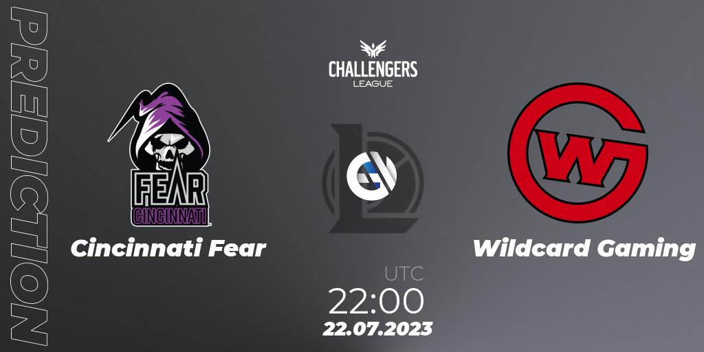 Prognose für das Spiel Cincinnati Fear VS Wildcard Gaming. 22.07.2023 at 22:00. LoL - North American Challengers League 2023 Summer - Playoffs
