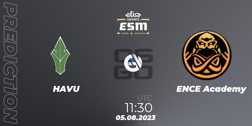 Prognose für das Spiel HAVU VS ENCE Academy. 05.08.2023 at 11:30. Counter-Strike (CS2) - Elisa Esports eSM 2023
