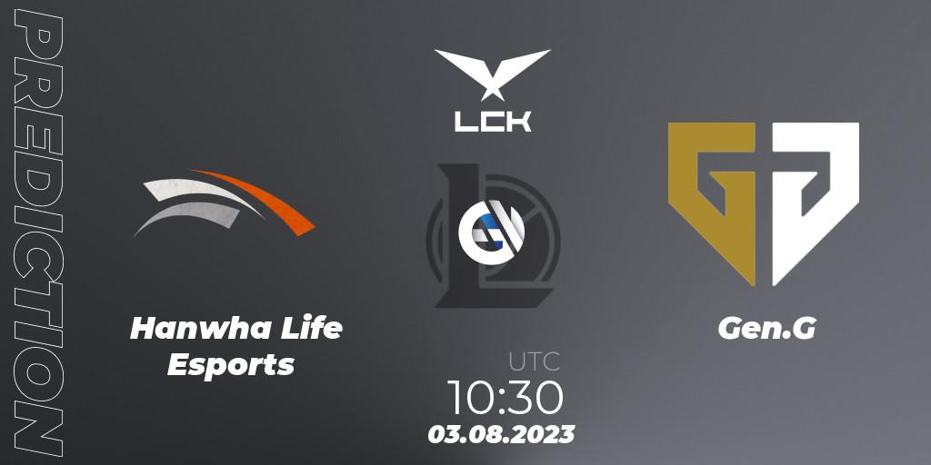 Prognose für das Spiel Hanwha Life Esports VS Gen.G. 03.08.23. LoL - LCK Summer 2023 Regular Season