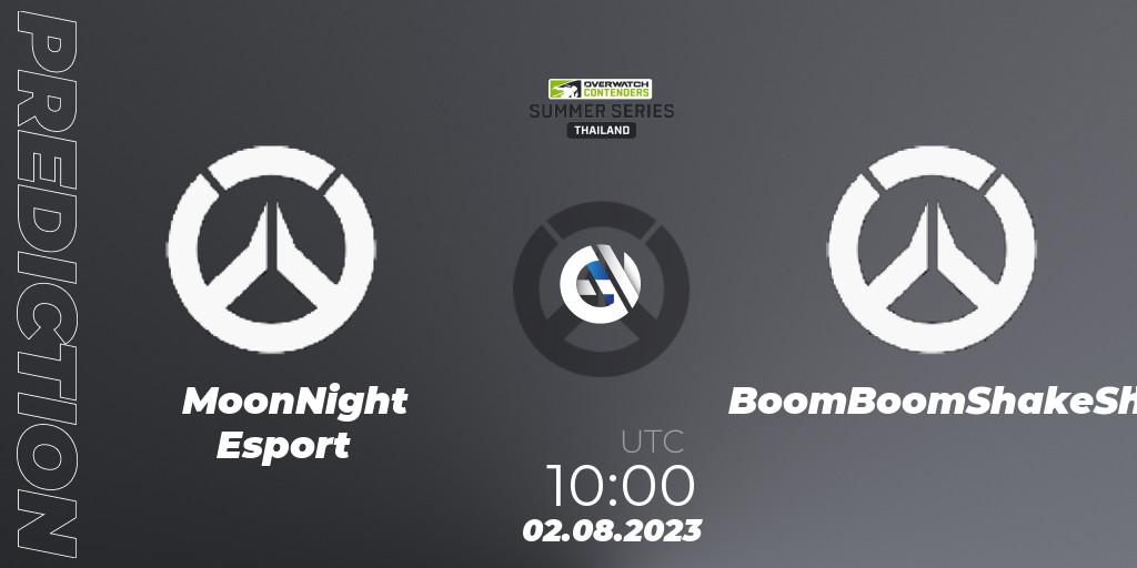 Prognose für das Spiel MoonNight Esport VS BoomBoomShakeShake. 02.08.2023 at 10:00. Overwatch - Overwatch Contenders 2023 Summer Series: Thailand