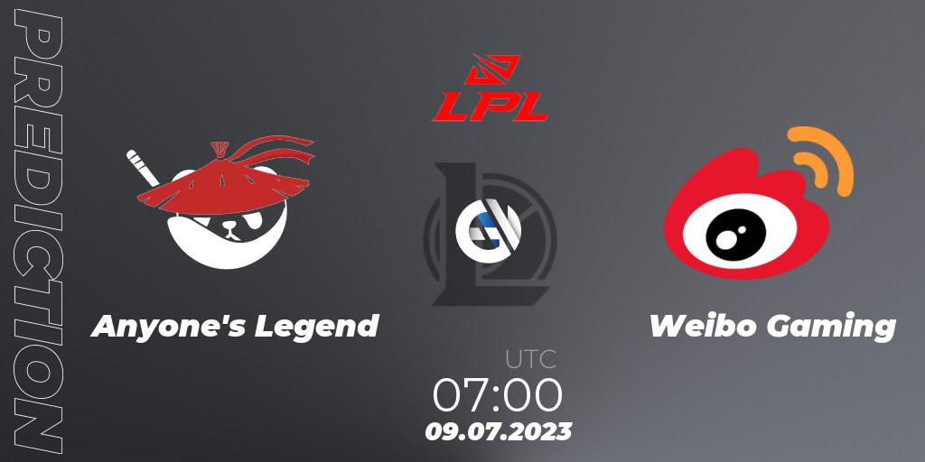 Prognose für das Spiel Anyone's Legend VS Weibo Gaming. 09.07.23. LoL - LPL Summer 2023 Regular Season
