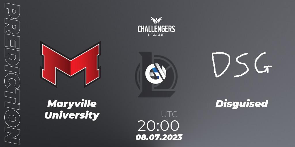 Prognose für das Spiel Maryville University VS Disguised. 08.07.2023 at 22:00. LoL - North American Challengers League 2023 Summer - Group Stage