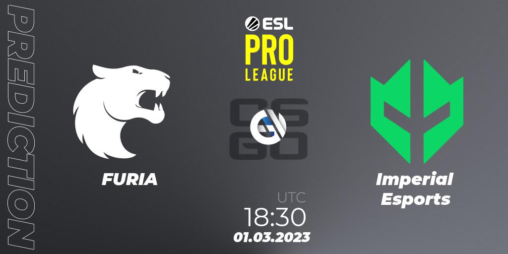 Prognose für das Spiel FURIA VS Imperial Esports. 01.03.2023 at 19:15. Counter-Strike (CS2) - ESL Pro League Season 17