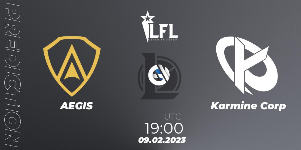 Prognose für das Spiel AEGIS VS Karmine Corp. 09.02.23. LoL - LFL Spring 2023 - Group Stage