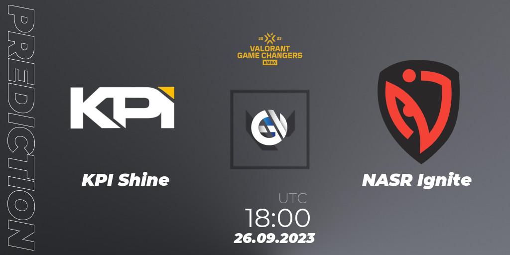 Prognose für das Spiel KPI Shine VS NASR Ignite. 26.09.2023 at 18:00. VALORANT - VCT 2023: Game Changers EMEA Stage 3 - Group Stage