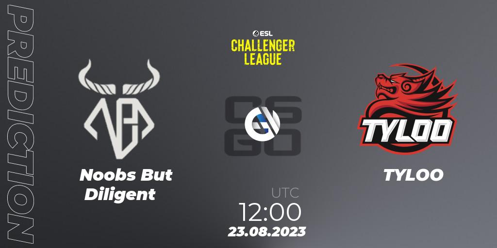 Prognose für das Spiel Noobs But Diligent VS TYLOO. 23.08.2023 at 12:00. Counter-Strike (CS2) - ESL Challenger League Season 46: Asia-Pacific