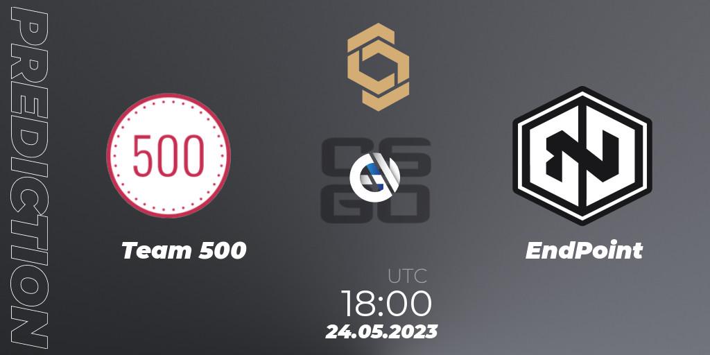 Prognose für das Spiel Team 500 VS EndPoint. 24.05.2023 at 20:15. Counter-Strike (CS2) - CCT South Europe Series #4