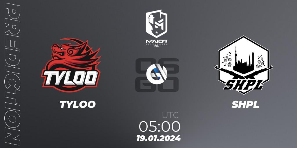 Prognose für das Spiel TYLOO VS SHPL. 19.01.2024 at 05:00. Counter-Strike (CS2) - PGL CS2 Major Copenhagen 2024 China RMR Closed Qualifier