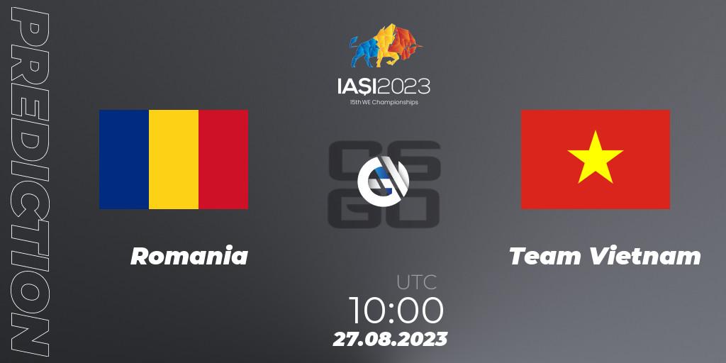 Prognose für das Spiel Romania VS Team Vietnam. 27.08.2023 at 14:30. Counter-Strike (CS2) - IESF World Esports Championship 2023