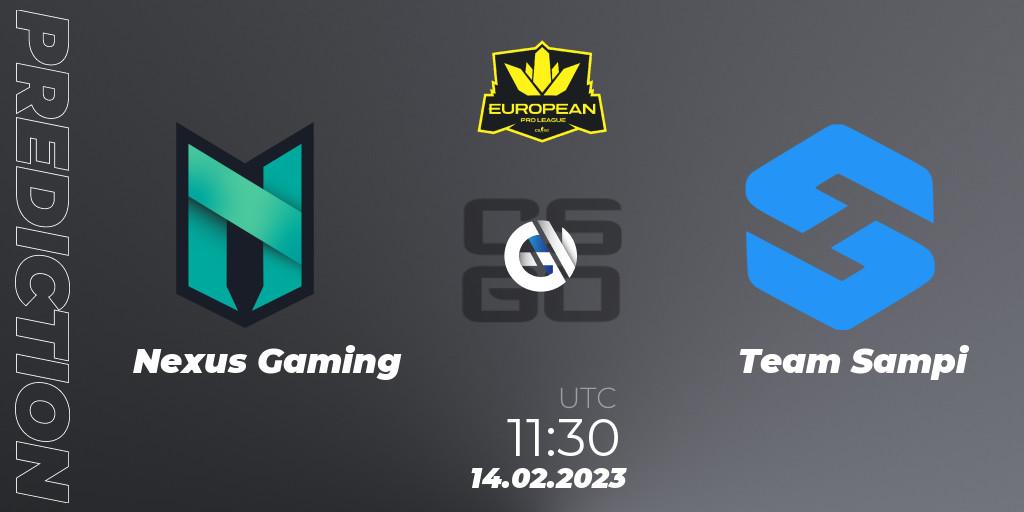 Prognose für das Spiel Nexus Gaming VS Team Sampi. 14.02.2023 at 12:30. Counter-Strike (CS2) - European Pro League Season 6: Division 2
