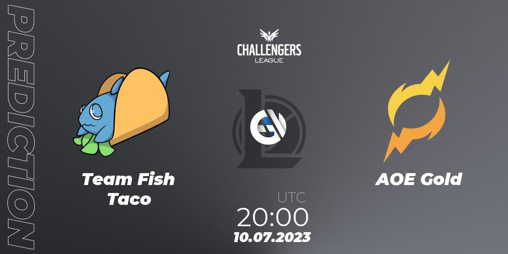 Prognose für das Spiel Team Fish Taco VS AOE Gold. 10.07.23. LoL - North American Challengers League 2023 Summer - Group Stage