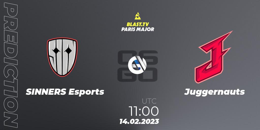 Prognose für das Spiel SINNERS Esports VS Juggernauts. 14.02.23. CS2 (CS:GO) - BLAST.tv Paris Major 2023 Europe RMR Open Qualifier