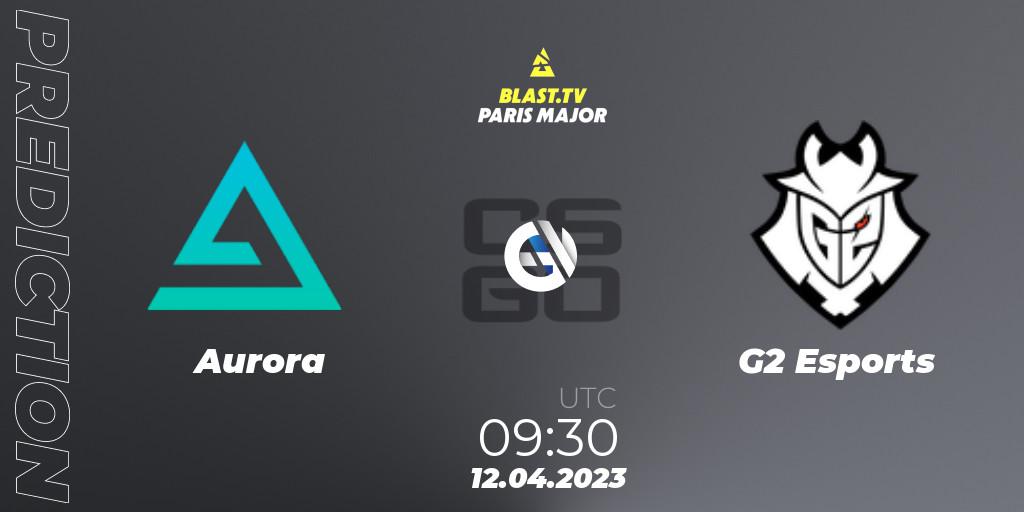 Prognose für das Spiel Aurora VS G2 Esports. 12.04.2023 at 09:30. Counter-Strike (CS2) - BLAST.tv Paris Major 2023 Europe RMR B