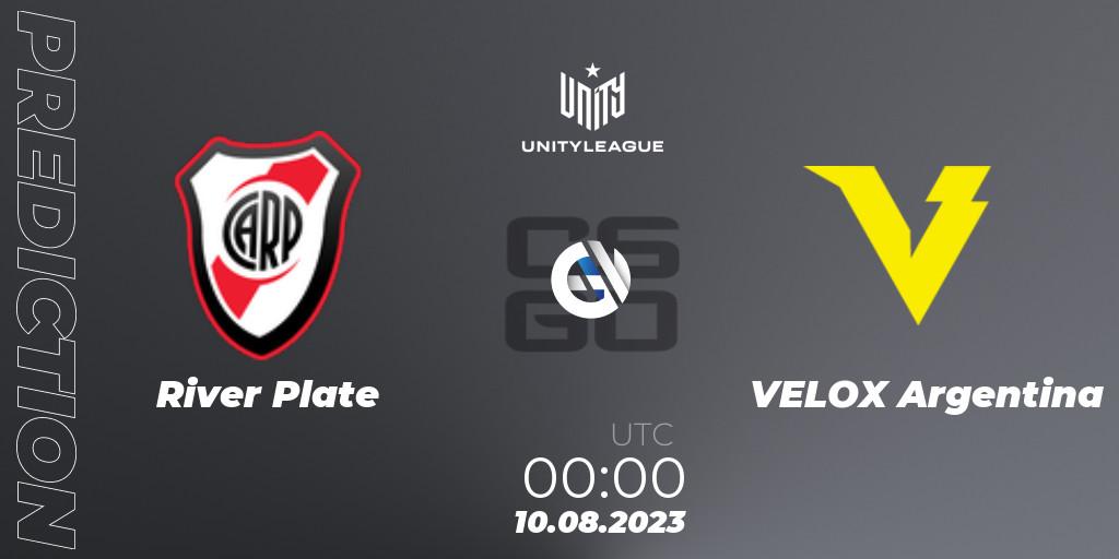 Prognose für das Spiel River Plate VS VELOX Argentina. 10.08.2023 at 00:00. Counter-Strike (CS2) - LVP Unity League Argentina 2023