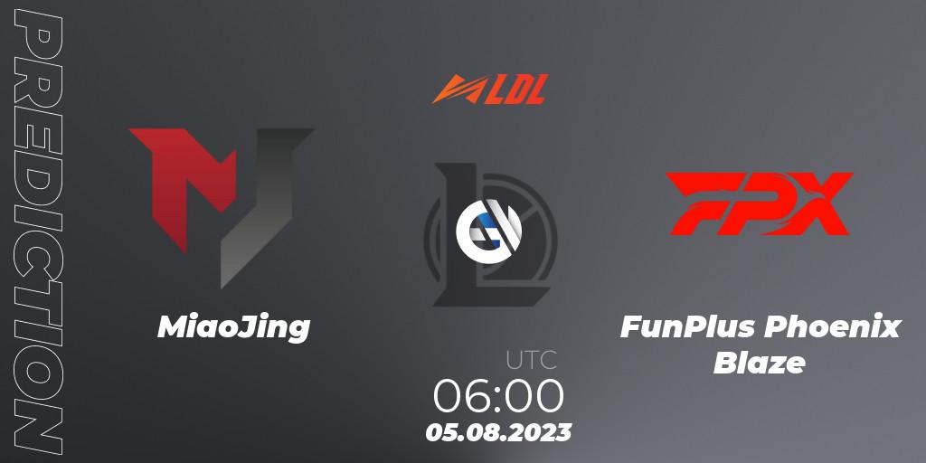 Prognose für das Spiel MiaoJing VS FunPlus Phoenix Blaze. 05.08.2023 at 06:00. LoL - LDL 2023 - Playoffs