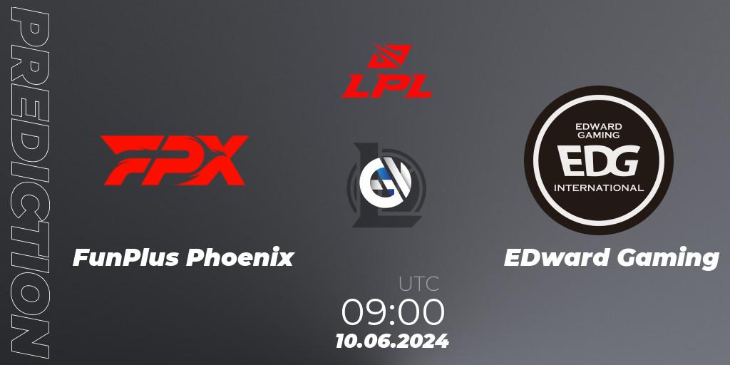 Prognose für das Spiel FunPlus Phoenix VS EDward Gaming. 10.06.2024 at 09:00. LoL - LPL 2024 Summer - Group Stage