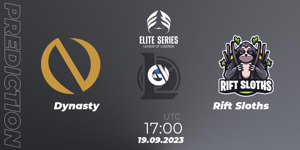 Prognose für das Spiel Dynasty VS Rift Sloths. 19.09.2023 at 17:00. LoL - Elite Series Relegation 2023