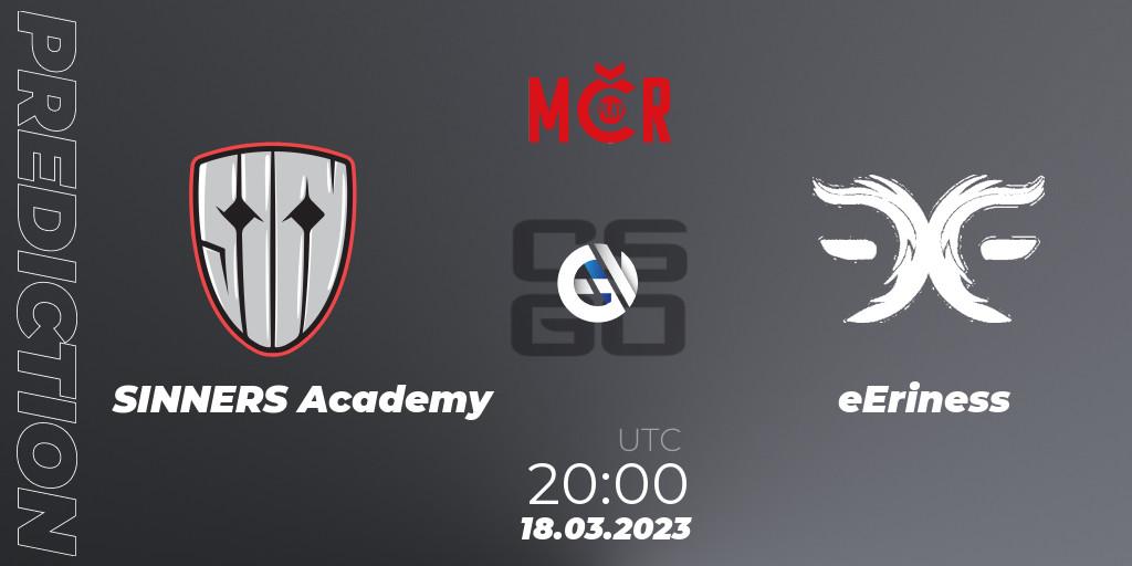 Prognose für das Spiel SINNERS Academy VS eEriness. 18.03.2023 at 20:00. Counter-Strike (CS2) - Tipsport Cup Prague Spring 2023: Closed Qualifier