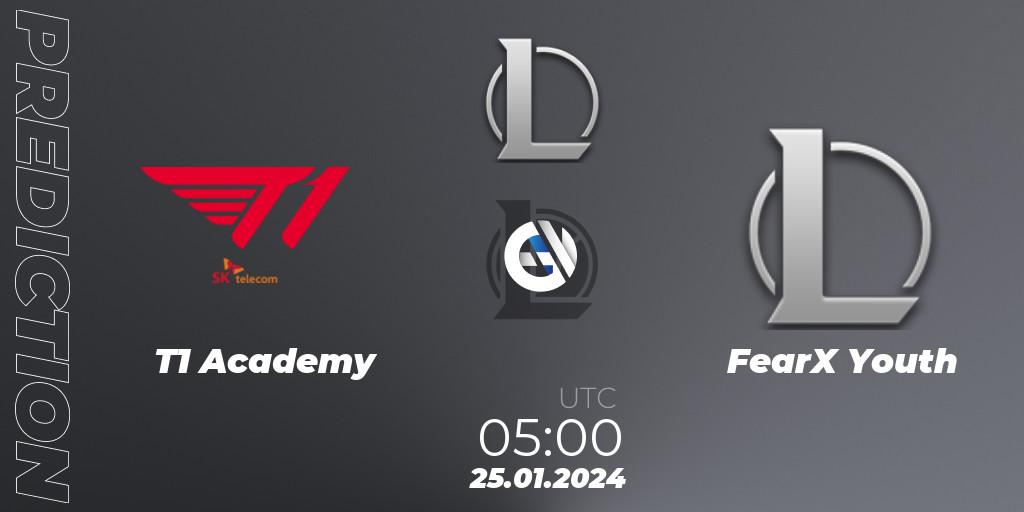 Prognose für das Spiel T1 Academy VS FearX Youth. 25.01.2024 at 05:00. LoL - LCK Challengers League 2024 Spring - Group Stage