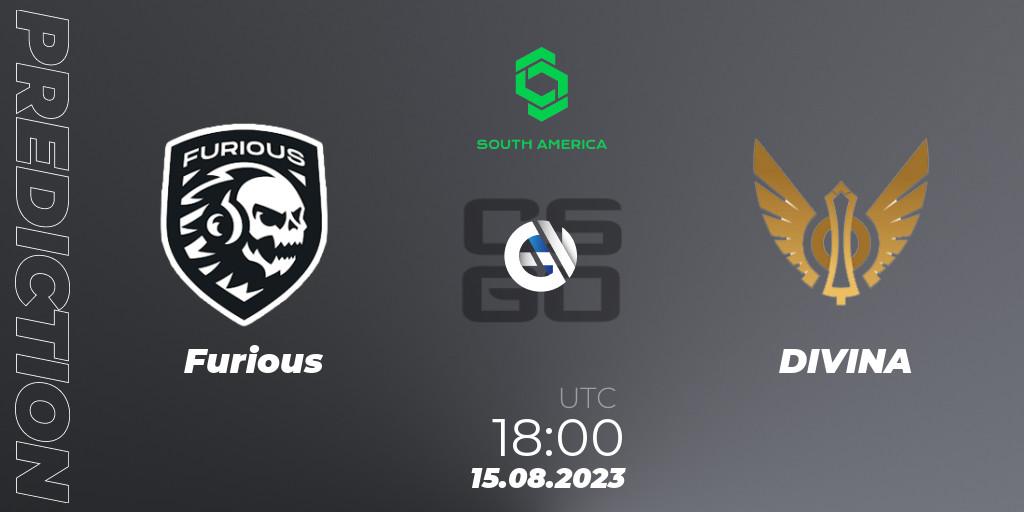 Prognose für das Spiel Furious VS DIVINA. 15.08.2023 at 19:15. Counter-Strike (CS2) - CCT South America Series #10: Closed Qualifier