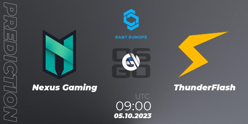 Prognose für das Spiel Nexus Gaming VS ThunderFlash. 05.10.23. CS2 (CS:GO) - CCT East Europe Series #3: Closed Qualifier