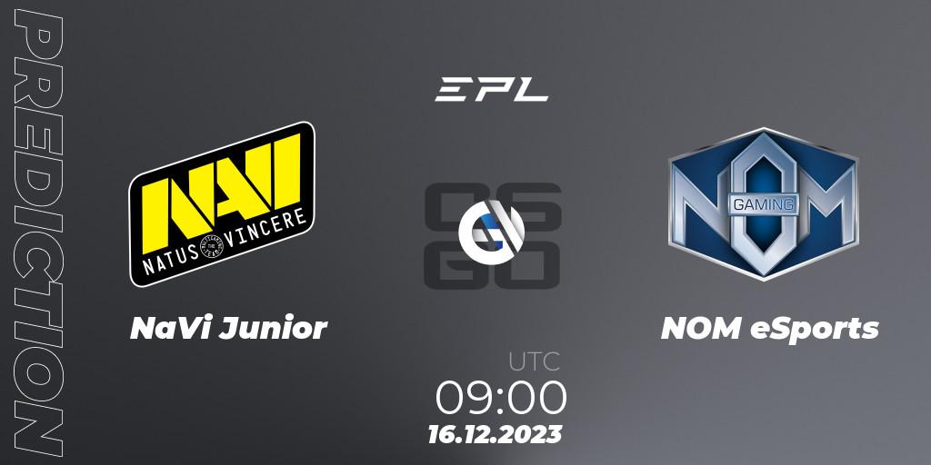 Prognose für das Spiel NaVi Junior VS NOM eSports. 16.12.2023 at 09:00. Counter-Strike (CS2) - European Pro League Season 13: Division 2