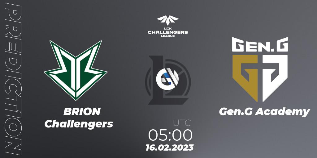 Prognose für das Spiel Brion Esports Challengers VS Gen.G Academy. 16.02.2023 at 05:00. LoL - LCK Challengers League 2023 Spring