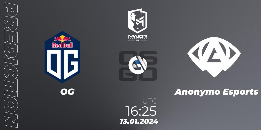 Prognose für das Spiel OG VS Anonymo Esports. 13.01.24. CS2 (CS:GO) - PGL CS2 Major Copenhagen 2024 Europe RMR Open Qualifier 3