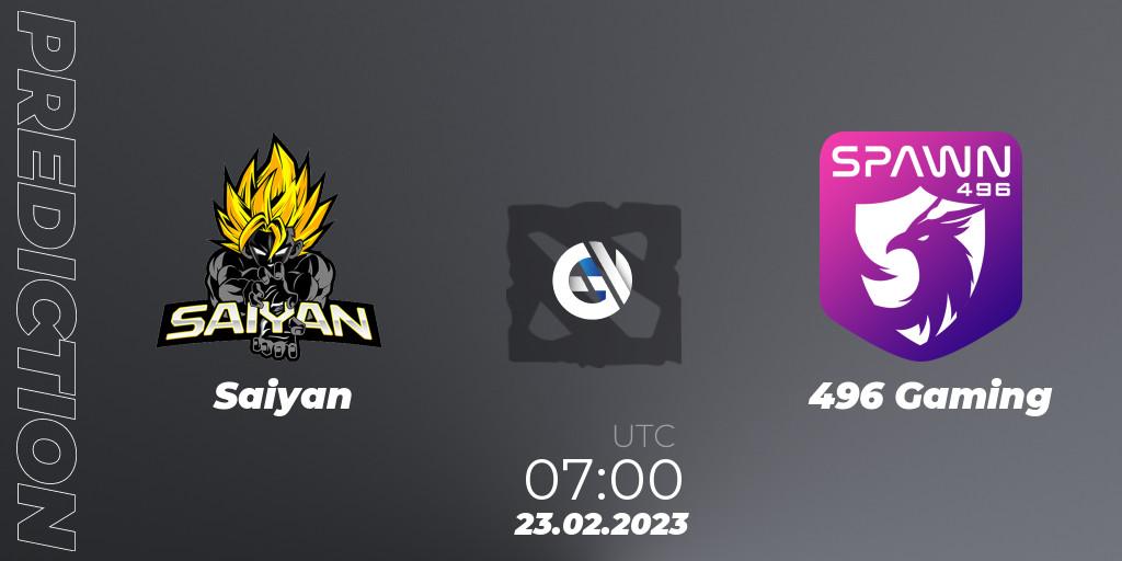 Prognose für das Spiel Saiyan VS 496 Gaming. 21.02.2023 at 07:09. Dota 2 - GGWP Dragon Series 1