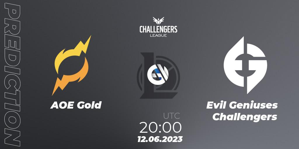 Prognose für das Spiel AOE Gold VS Evil Geniuses Challengers. 12.06.23. LoL - North American Challengers League 2023 Summer - Group Stage