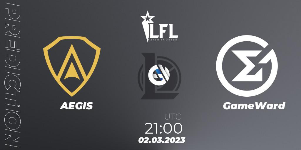 Prognose für das Spiel AEGIS VS GameWard. 02.03.2023 at 21:15. LoL - LFL Spring 2023 - Group Stage