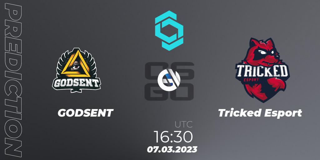 Prognose für das Spiel GODSENT VS Tricked Esport. 07.03.2023 at 16:40. Counter-Strike (CS2) - CCT North Europe Series #4