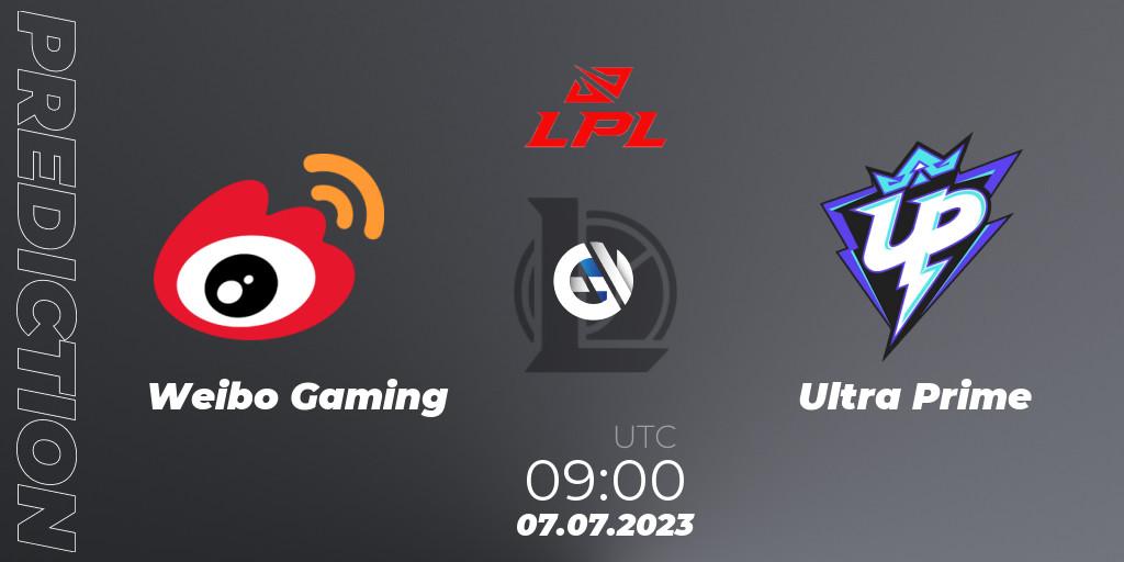 Prognose für das Spiel Weibo Gaming VS Ultra Prime. 07.07.23. LoL - LPL Summer 2023 Regular Season