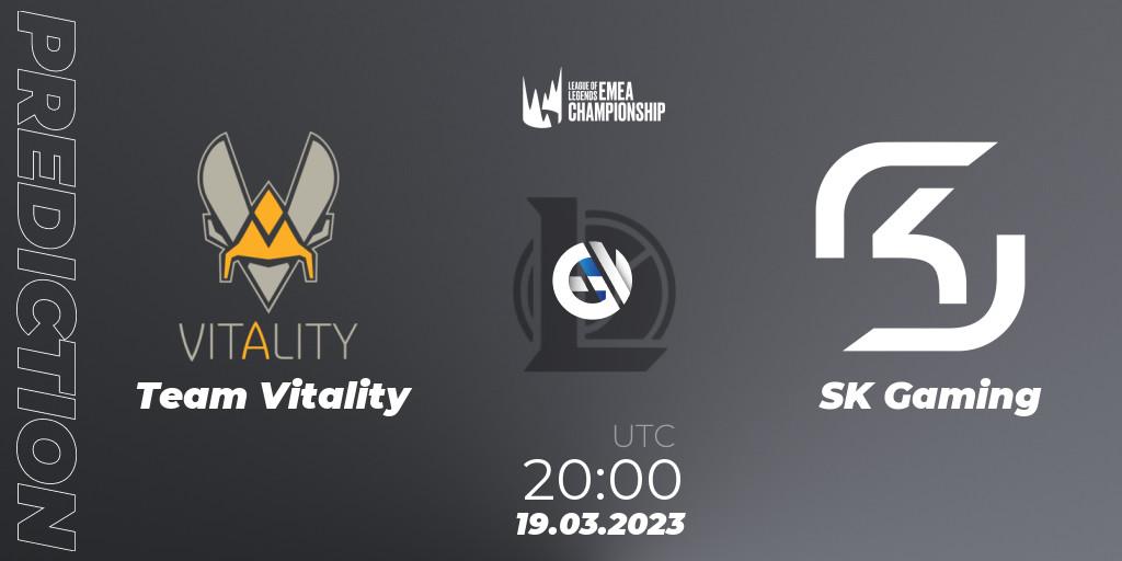 Prognose für das Spiel Team Vitality VS SK Gaming. 18.03.2023 at 20:00. LoL - LEC Spring 2023 - Regular Season
