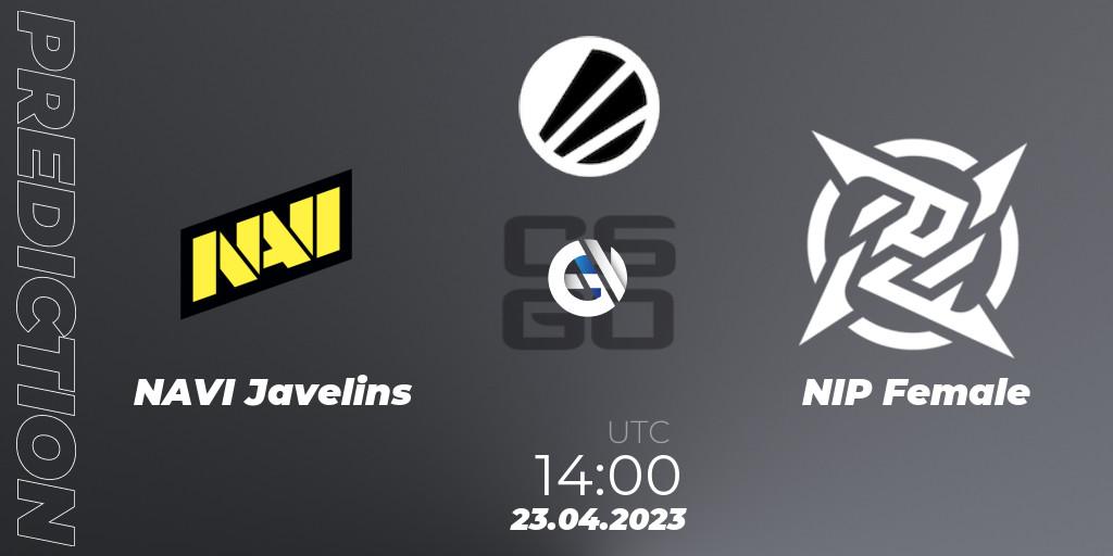 Prognose für das Spiel NAVI Javelins VS NIP Female. 23.04.2023 at 14:15. Counter-Strike (CS2) - ESL Impact Spring 2023 Cash Cup 2 Europe