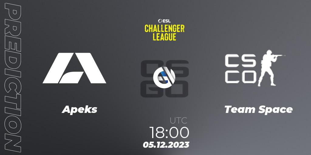 Prognose für das Spiel Apeks VS Team Space. 05.12.23. CS2 (CS:GO) - ESL Challenger League Season 46: Europe