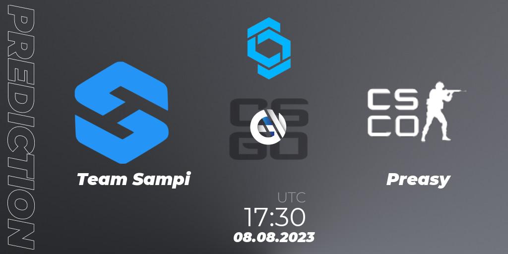 Prognose für das Spiel Team Sampi VS Preasy Esport. 08.08.2023 at 18:00. Counter-Strike (CS2) - CCT East Europe Series #1