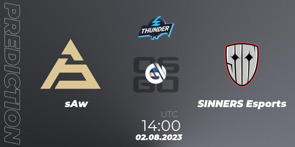 Prognose für das Spiel sAw VS SINNERS Esports. 02.08.2023 at 14:40. Counter-Strike (CS2) - Thunderpick World Championship 2023: European Qualifier #1