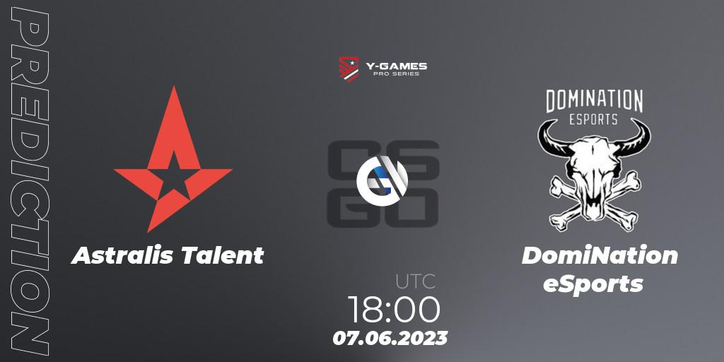 Prognose für das Spiel Astralis Talent VS DomiNation eSports. 07.06.23. CS2 (CS:GO) - Y-Games PRO Series 2023