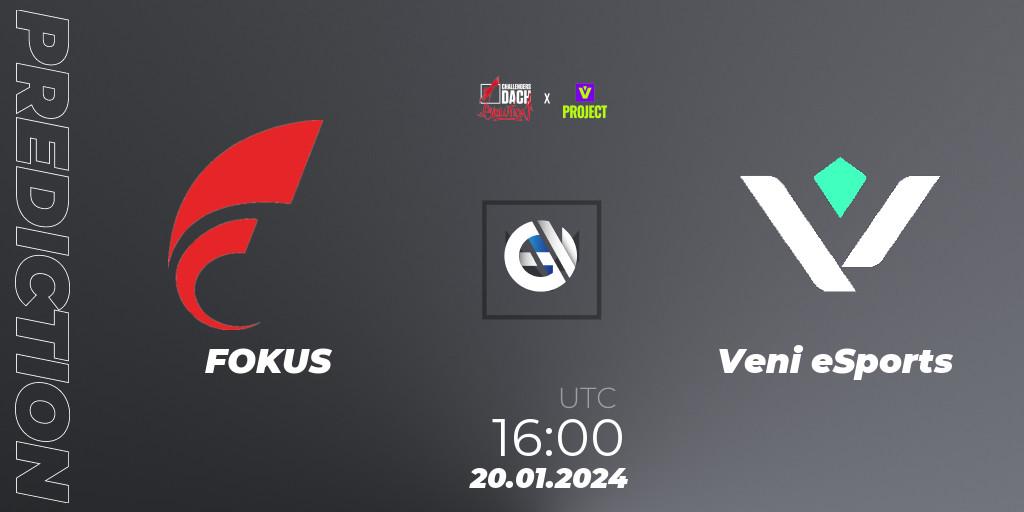 Prognose für das Spiel FOKUS VS Veni eSports. 20.01.24. VALORANT - VALORANT Challengers 2024 DACH: Evolution Split 1 - Closed Qualifier