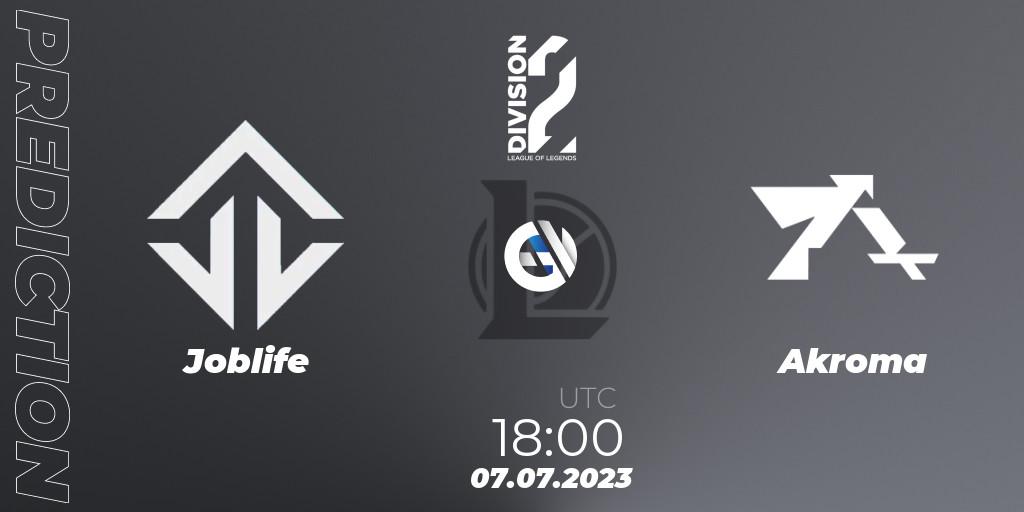 Prognose für das Spiel Joblife VS Akroma. 07.07.2023 at 18:00. LoL - LFL Division 2 Summer 2023 - Group Stage