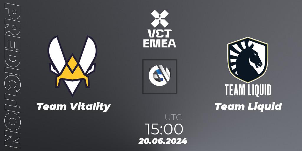 Prognose für das Spiel Team Vitality VS Team Liquid. 20.06.2024 at 19:10. VALORANT - VALORANT Champions Tour 2024: EMEA League - Stage 2 - Group Stage