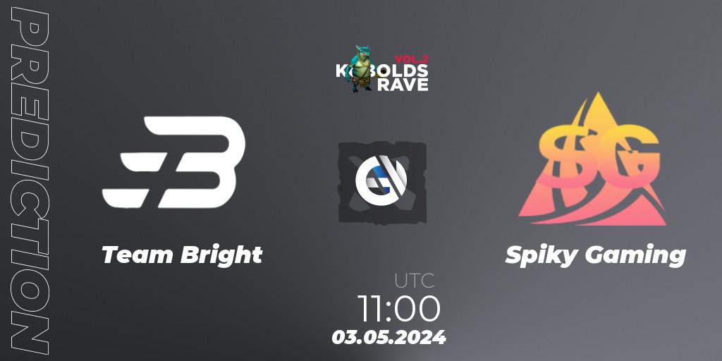 Prognose für das Spiel Team Bright VS Spiky Gaming. 04.05.24. Dota 2 - Cringe Station Kobolds Rave 2