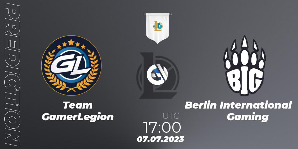 Prognose für das Spiel Team GamerLegion VS Berlin International Gaming. 07.07.23. LoL - Prime League Summer 2023 - Group Stage