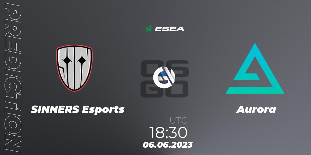 Prognose für das Spiel SINNERS Esports VS Aurora. 06.06.2023 at 17:00. Counter-Strike (CS2) - ESEA Advanced Season 45 Europe